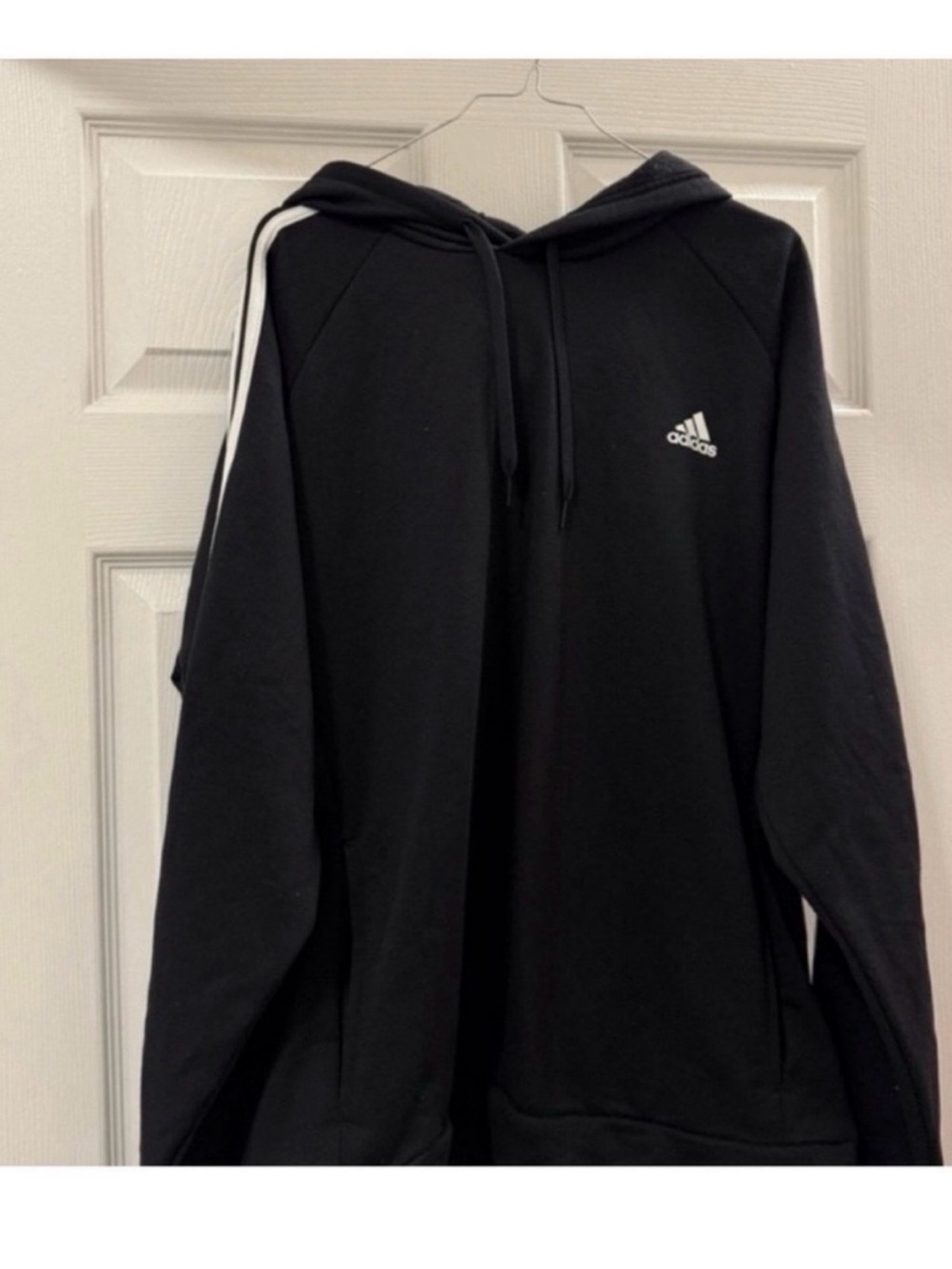 adidas Black Hoodie with White Shoulder Stripes
